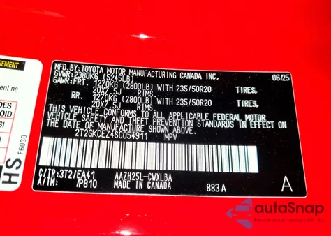 2025 Lexus Nx 350H Base z USA, uszkodzony, nr VIN 2T2GKCEZ4SC054911